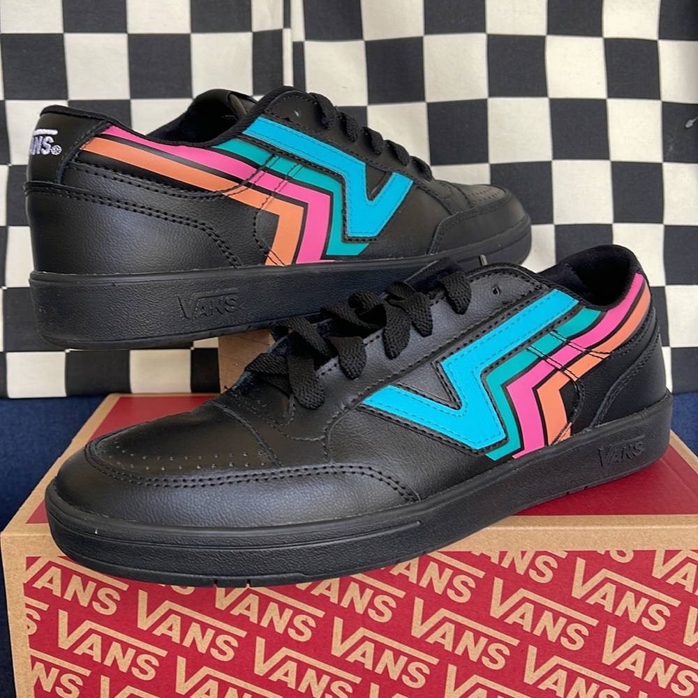 Vans Men’s Black Sneakers with Teal & Pink Accent